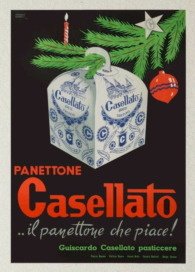 Pandoro kake plakat på juletre.