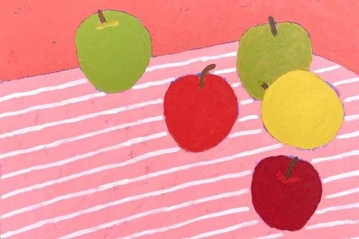 Maleri av epler på bordet.